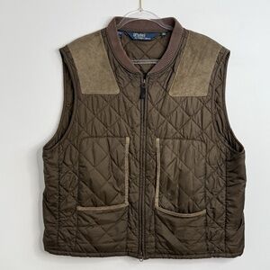 Vtg Polo Ralph Lauren Brown Quilted Suede Riding Hunting Shooting Style Vest XXL